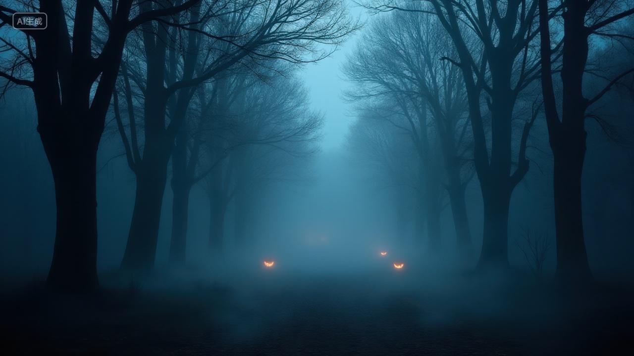 万圣节背景神秘的雾霭森林