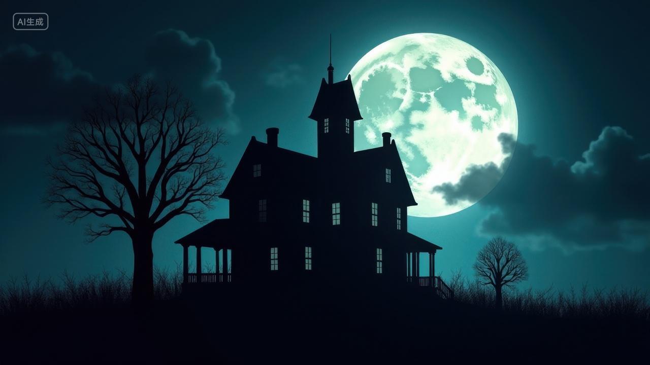 万圣节月光下的神秘古宅