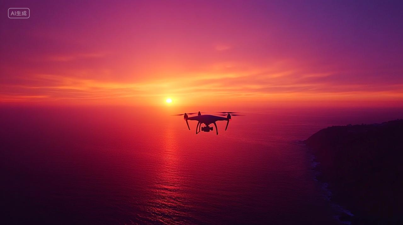 夕阳大海无人机的空中巡礼