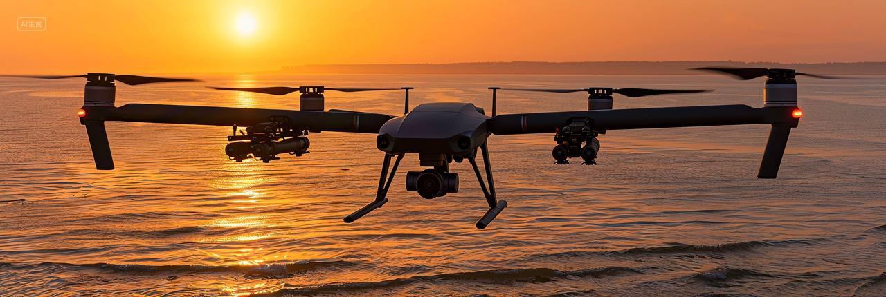 夕阳大海无人机的空中巡礼