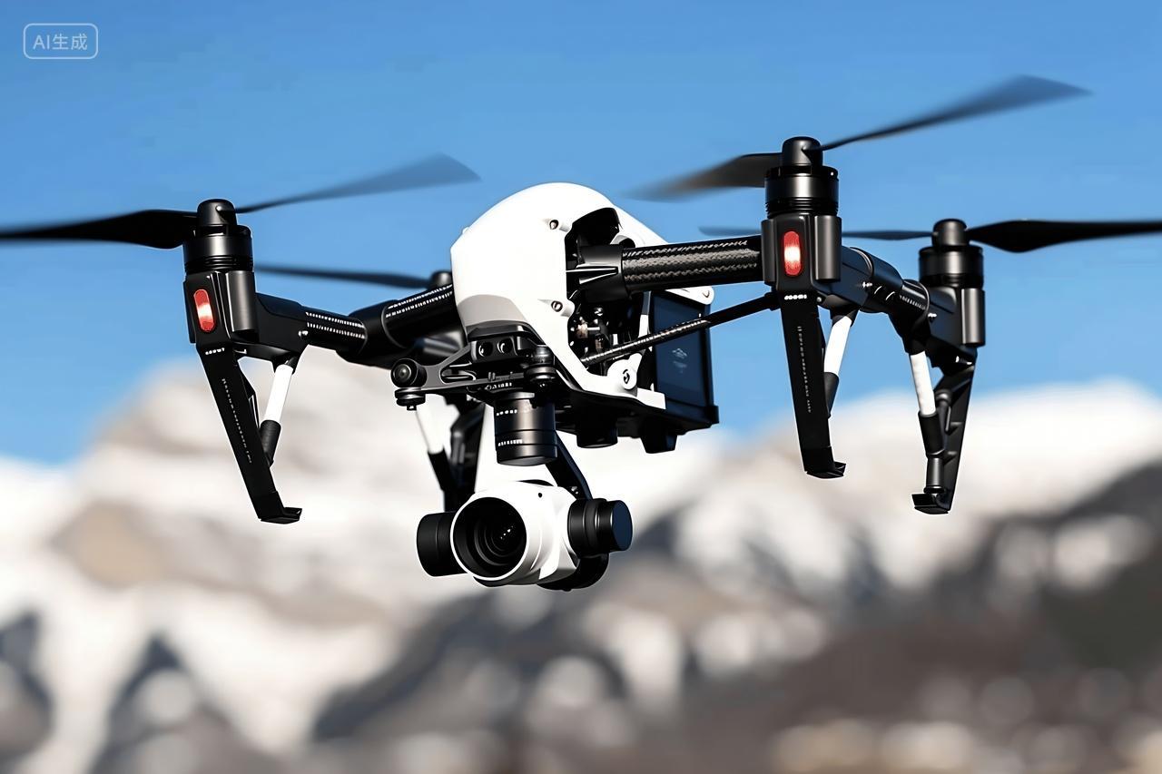 无人机航拍高山雪地风景无人机特写背景