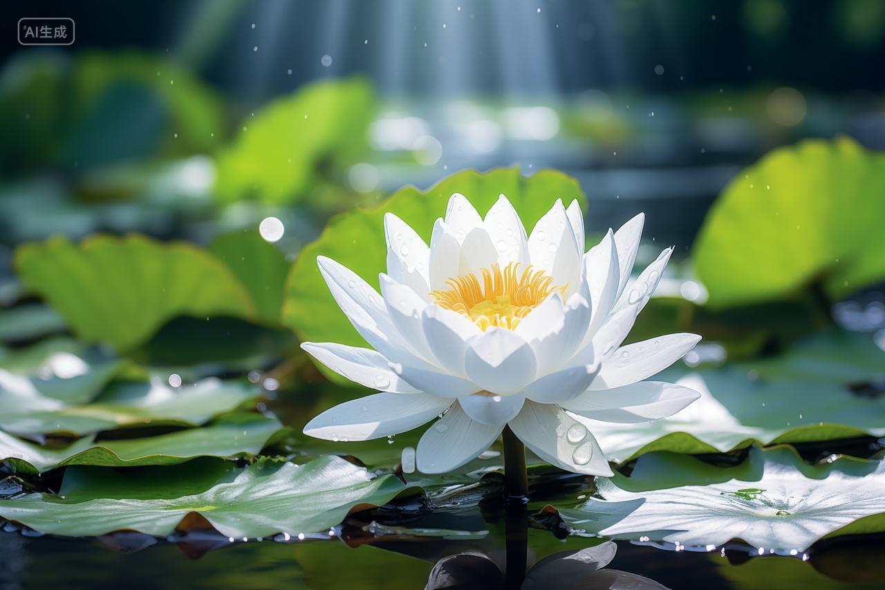 水池中的白莲花节气夏天盛夏