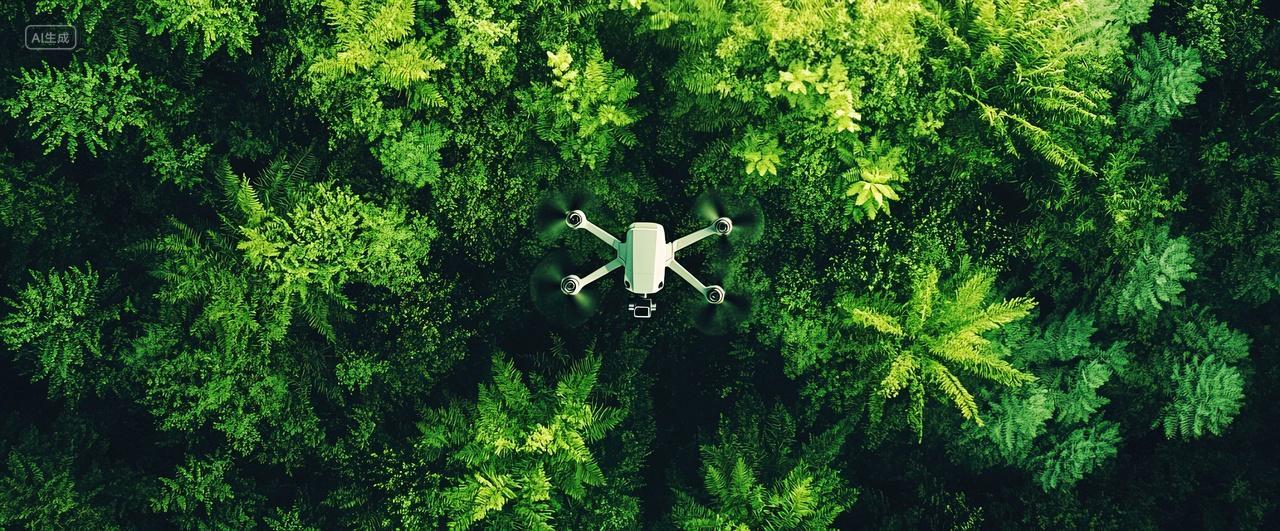 一架无人机在森林上空鸟瞰拍摄