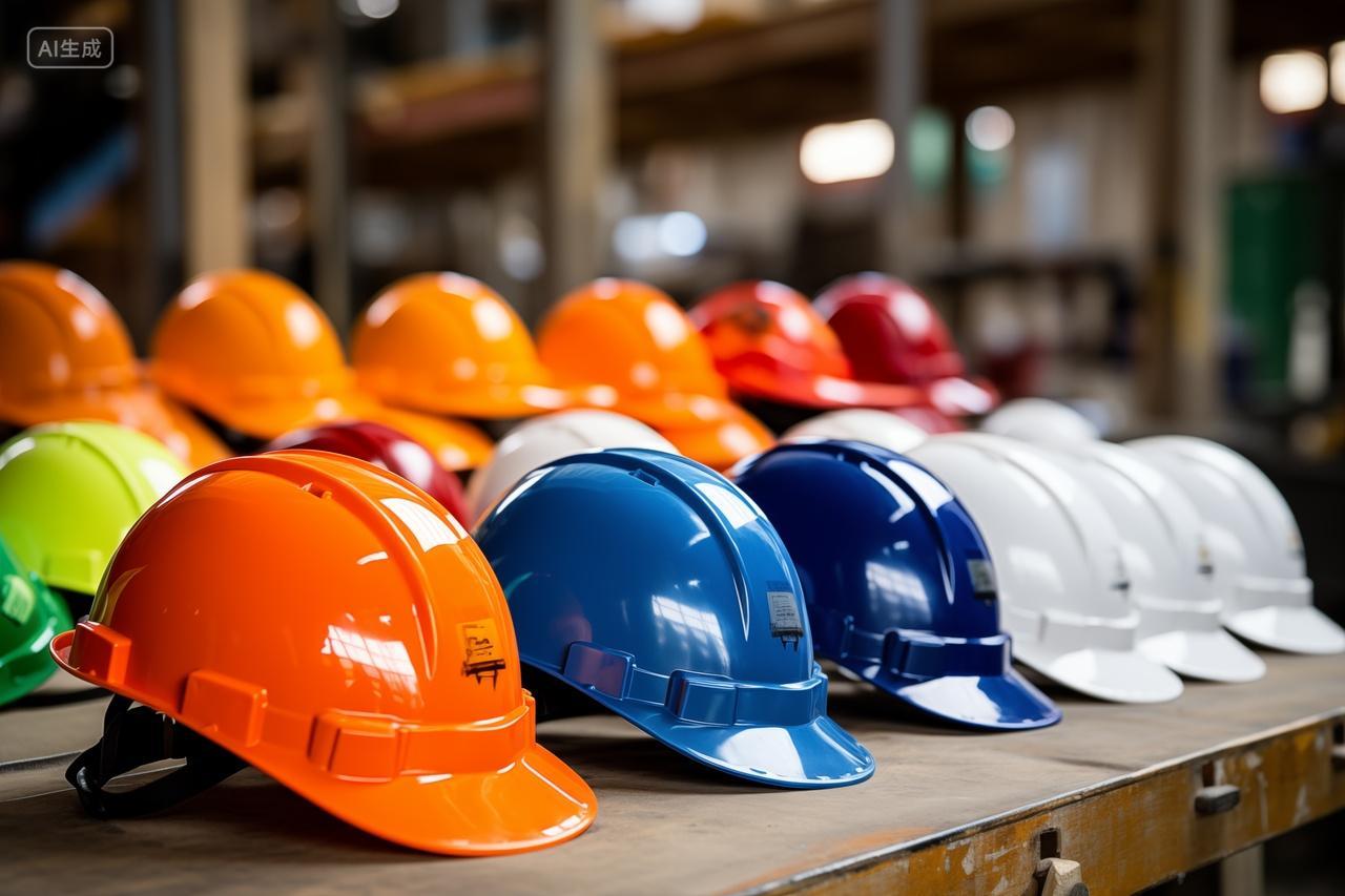 多彩安全帽的排列施工安全