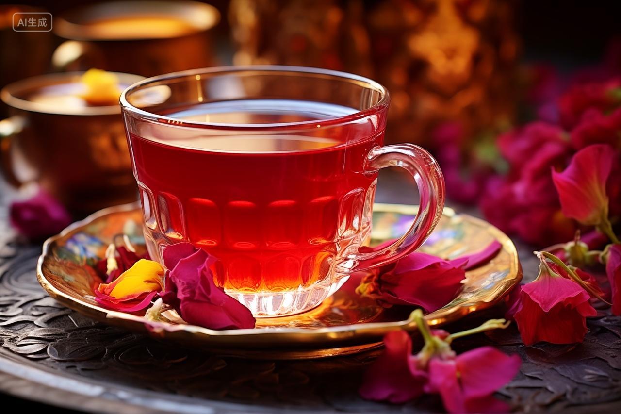 红茶与玫瑰花瓣的芬芳饮料饮品