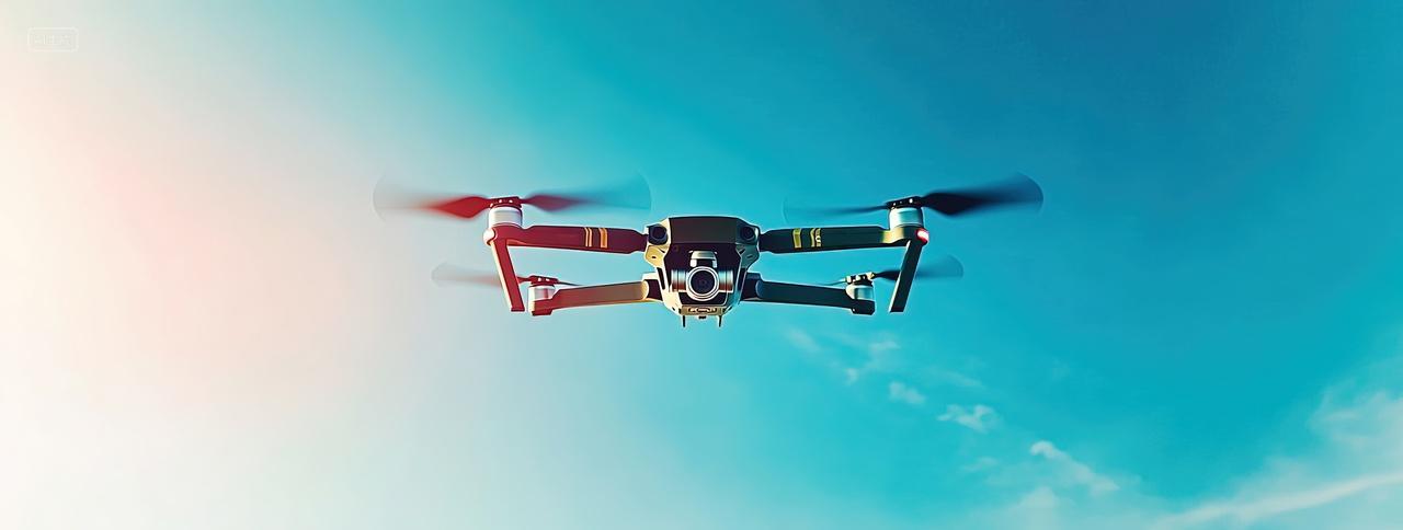 一架无人机在蔚蓝的空中进行拍摄