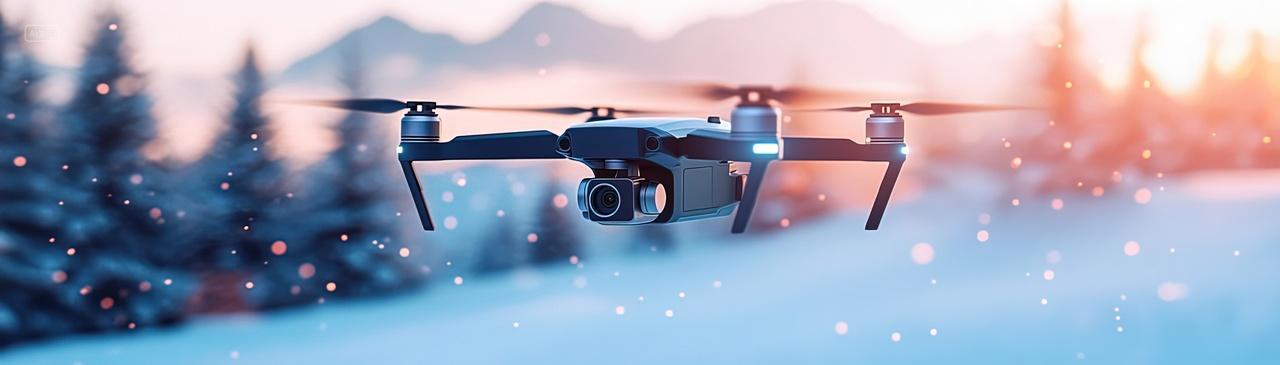 无人机在雪山上飞行