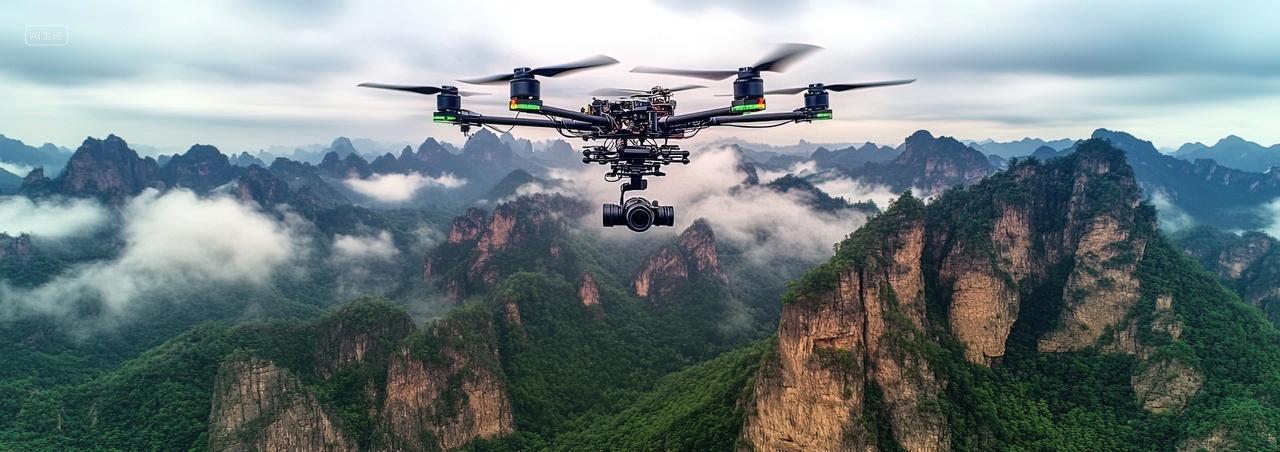 无人机在山顶拍摄