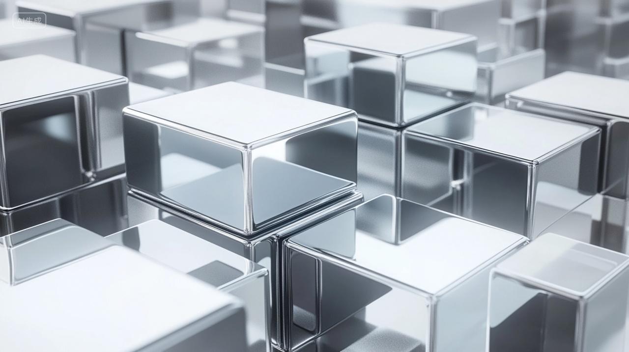 具有立方簇3D渲染无缝循环动画的科幻金属灰色盒子