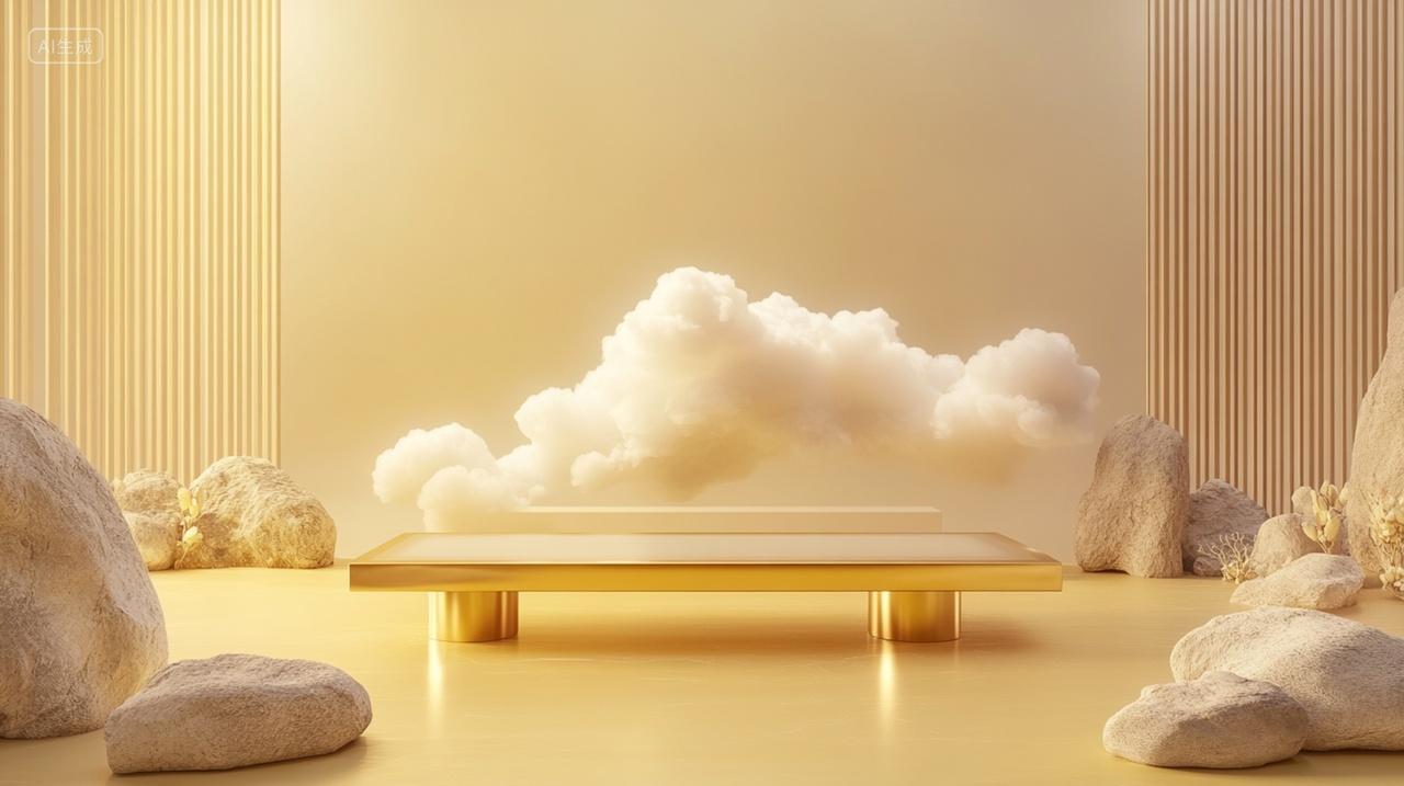 三维渲染假山石头电商促销背景