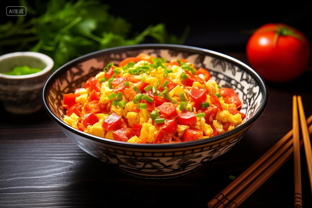 一碗美味的西红柿炒鸡蛋家常菜烹饪