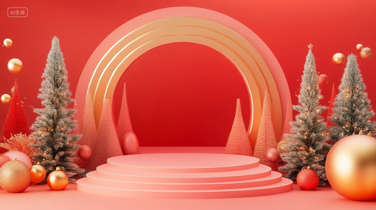 红色喜庆背景展台3D立体