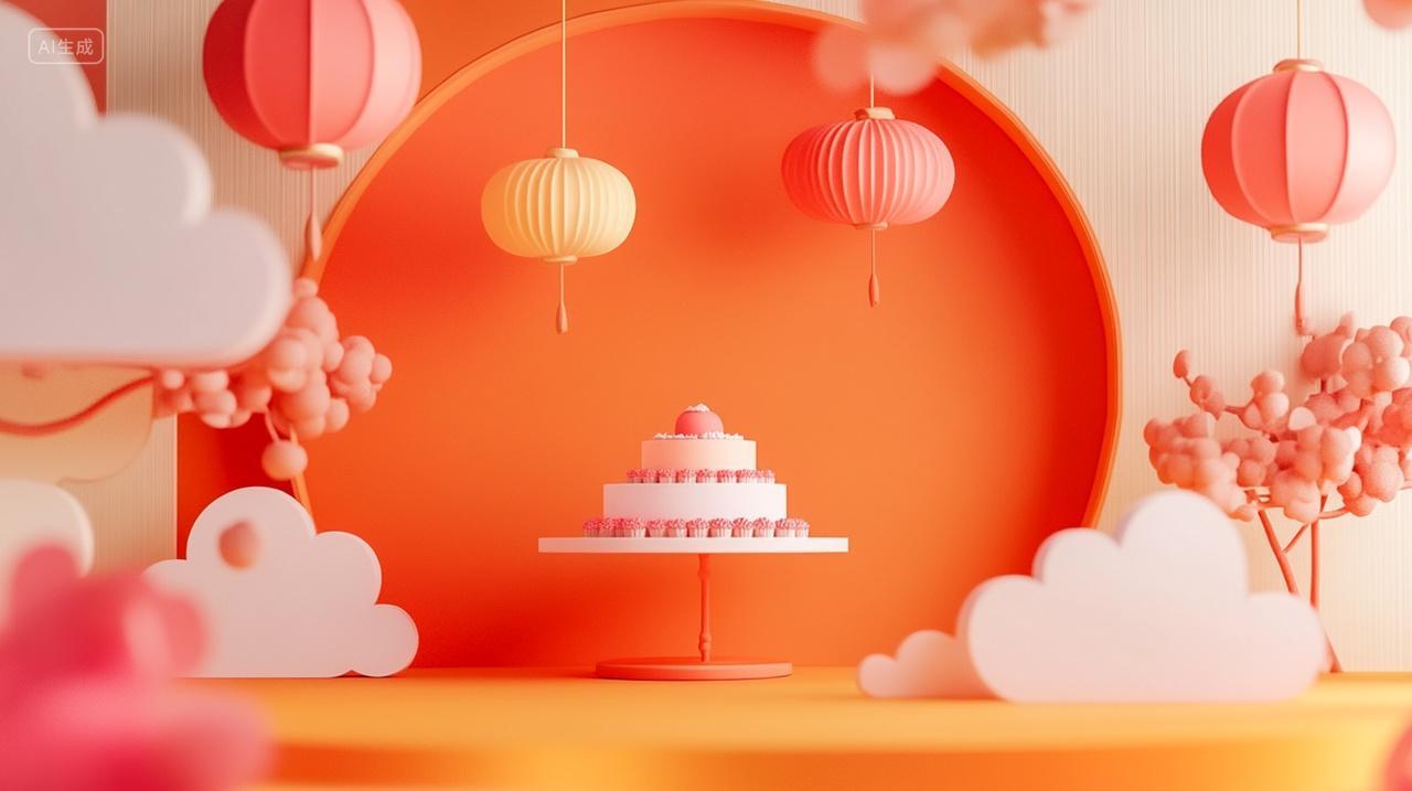 喜庆背景展台蛋糕3D立体