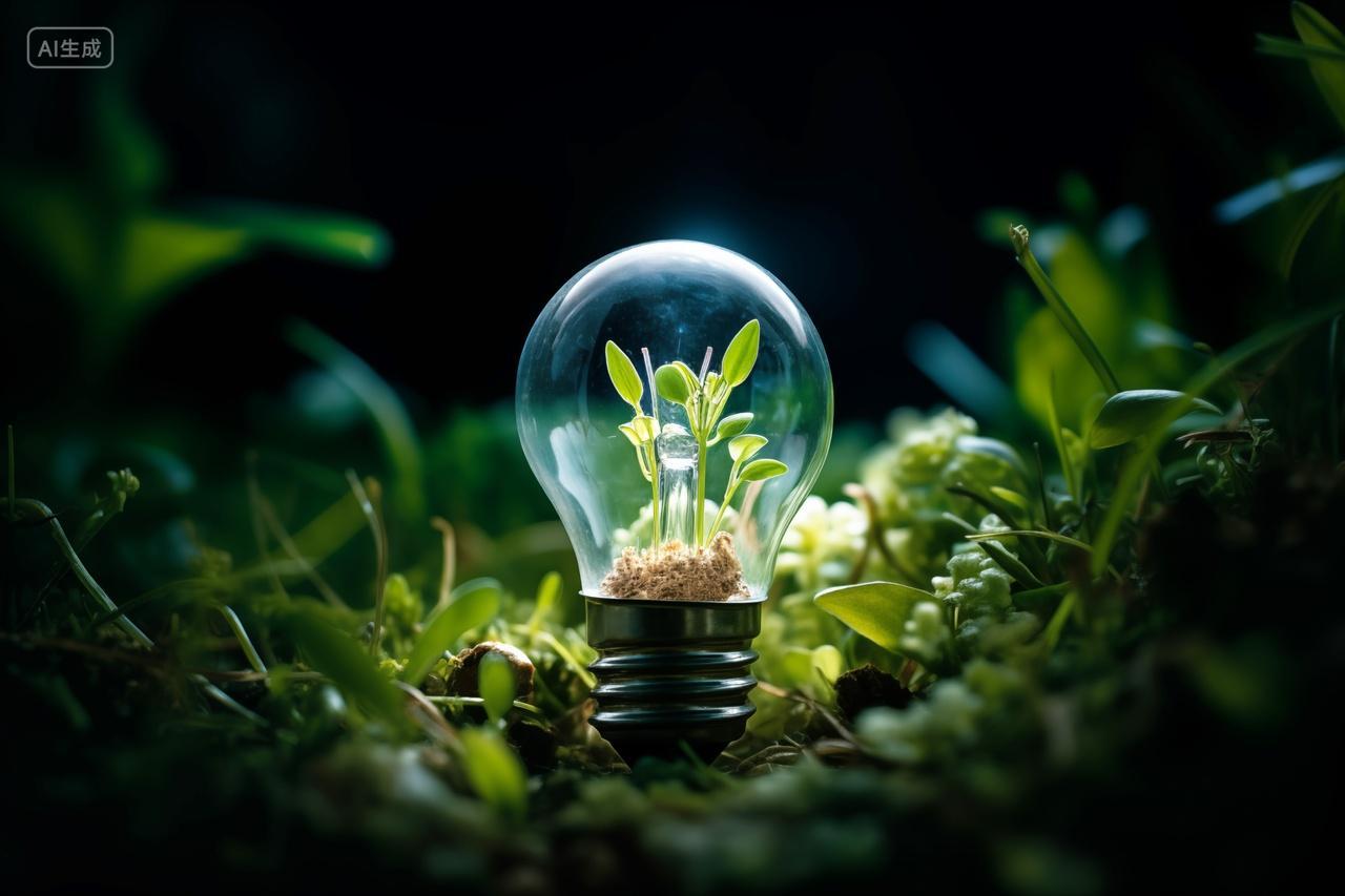 灯泡里长出的绿芽绿色新能源