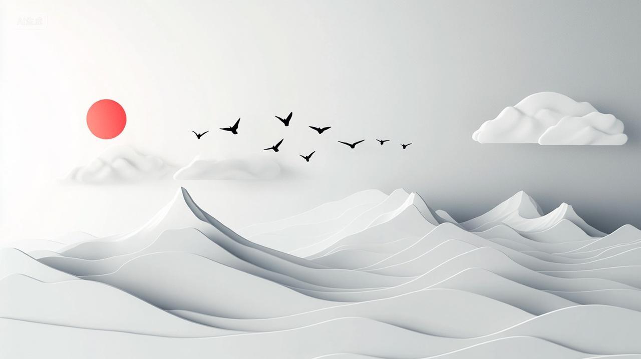 中国风山水画剪影绘画