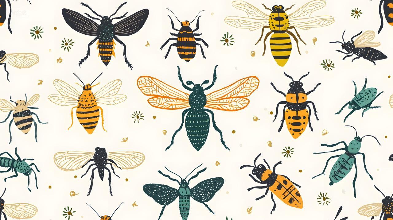 各种蜜蜂和昆虫彩色插图