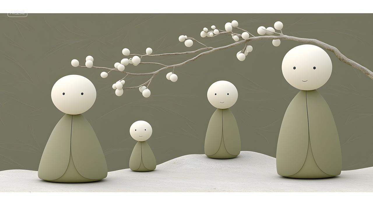 柔和绿色背景上俏皮卡通