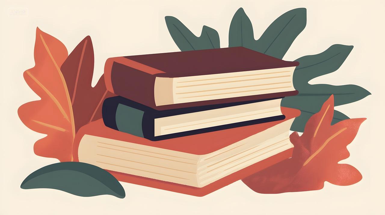 绿叶环绕彩色书籍