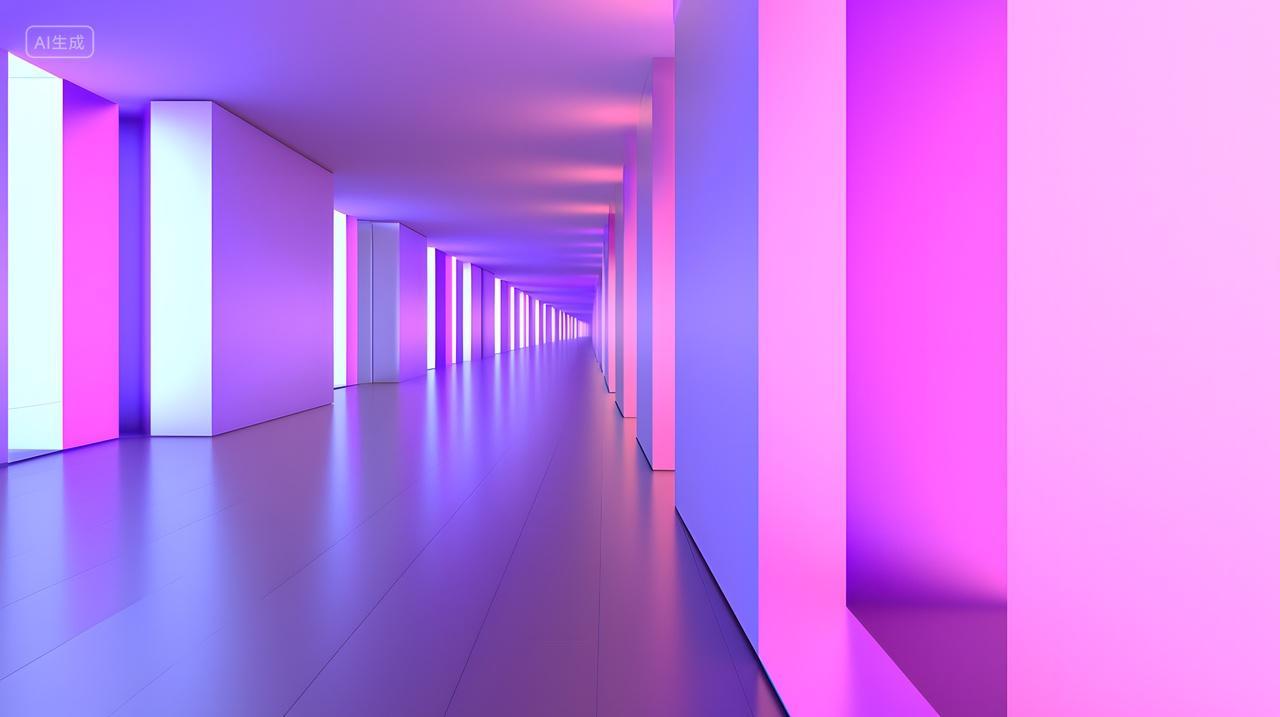 充满活力走廊配有柔和紫色灯光