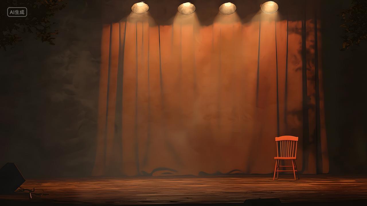 昏暗舞台上一把孤独椅子