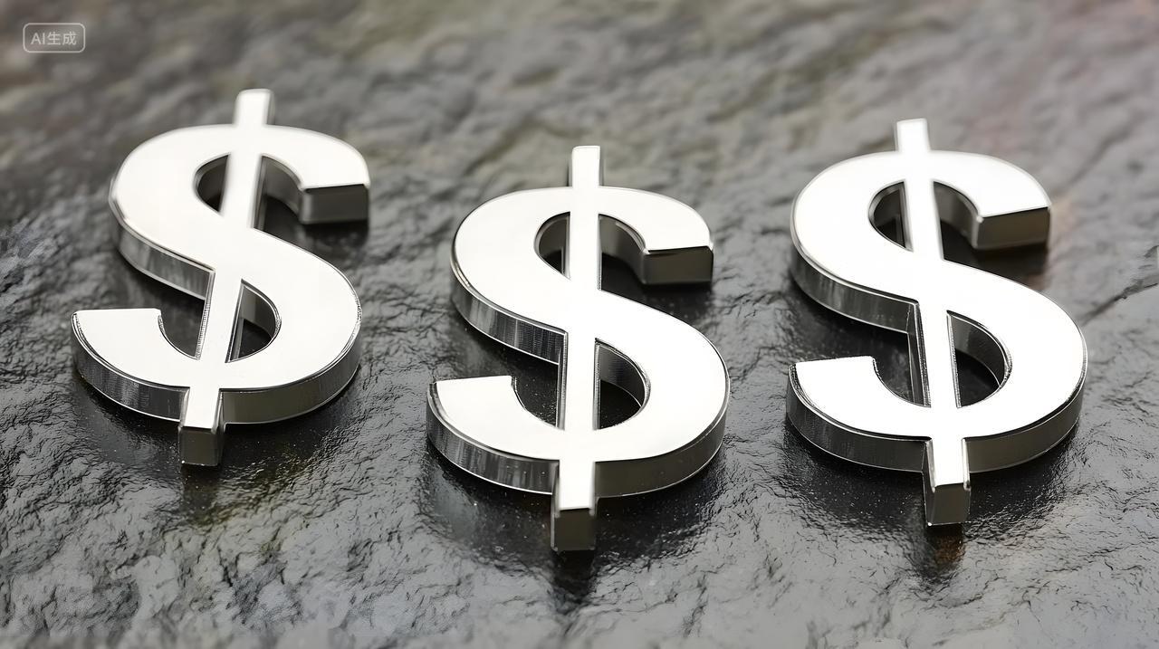 深色表面上三个金属外币符号