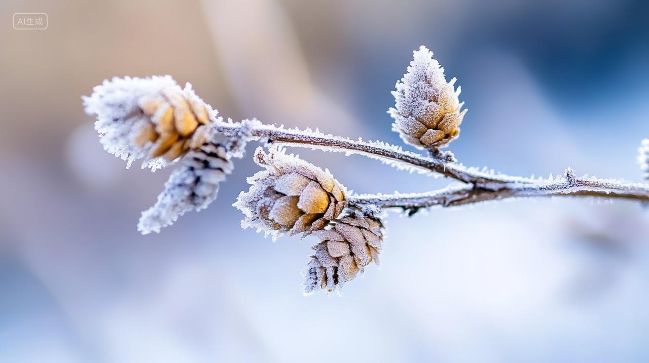 户外植物上的霜雪霜降背景