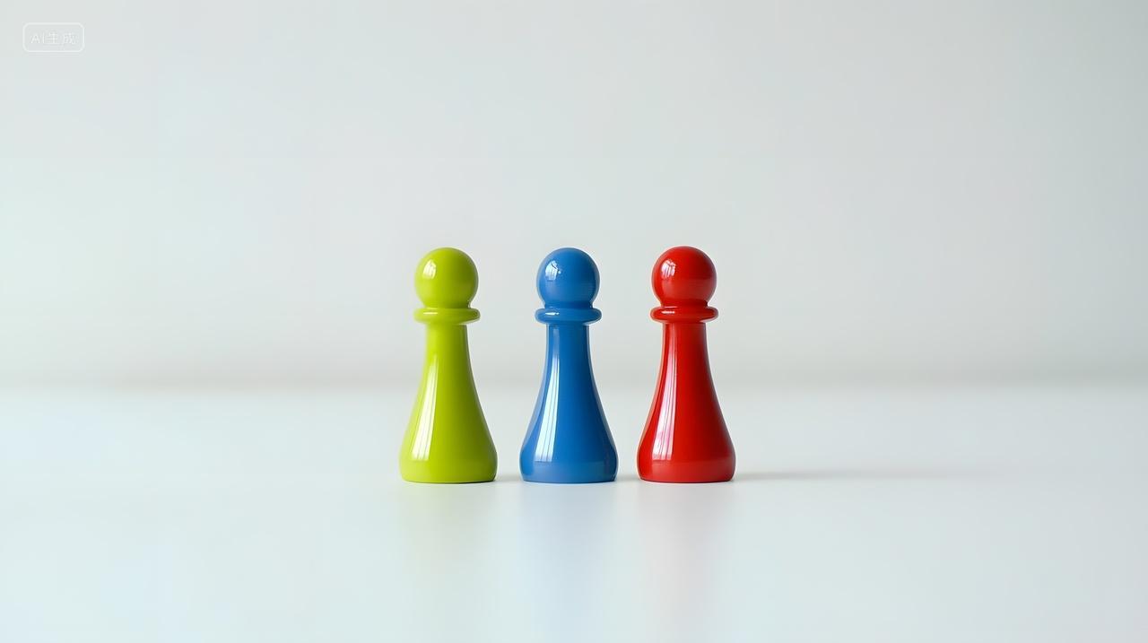 排列在白色表面上彩色游戏棋子