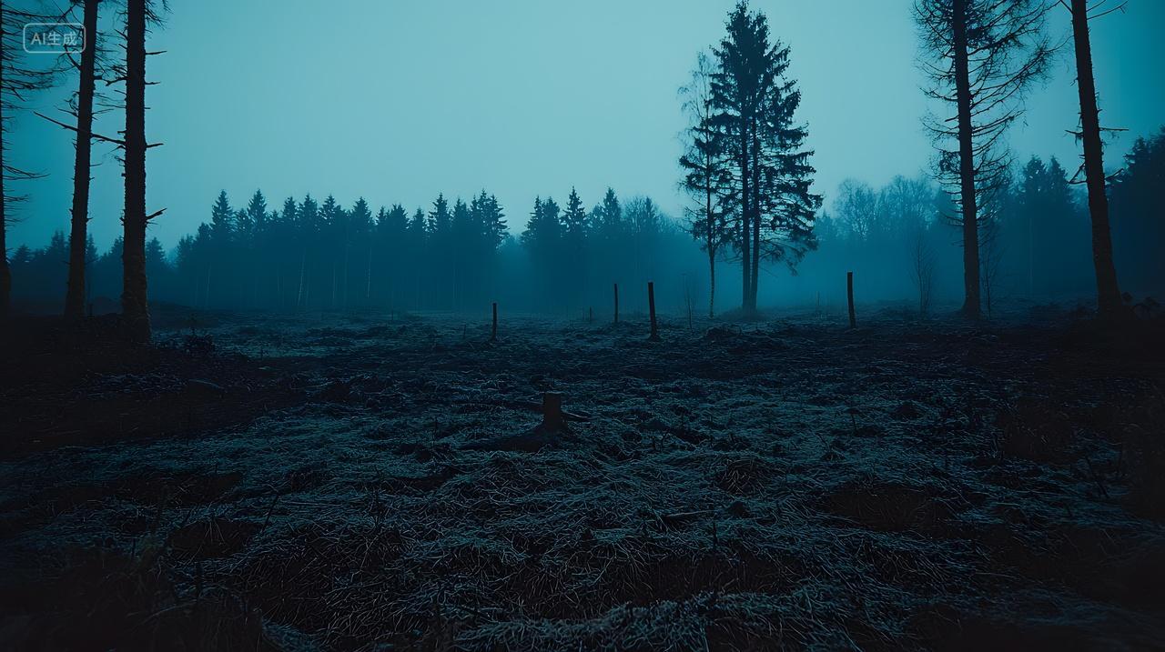 黄昏时神秘雾森林景观