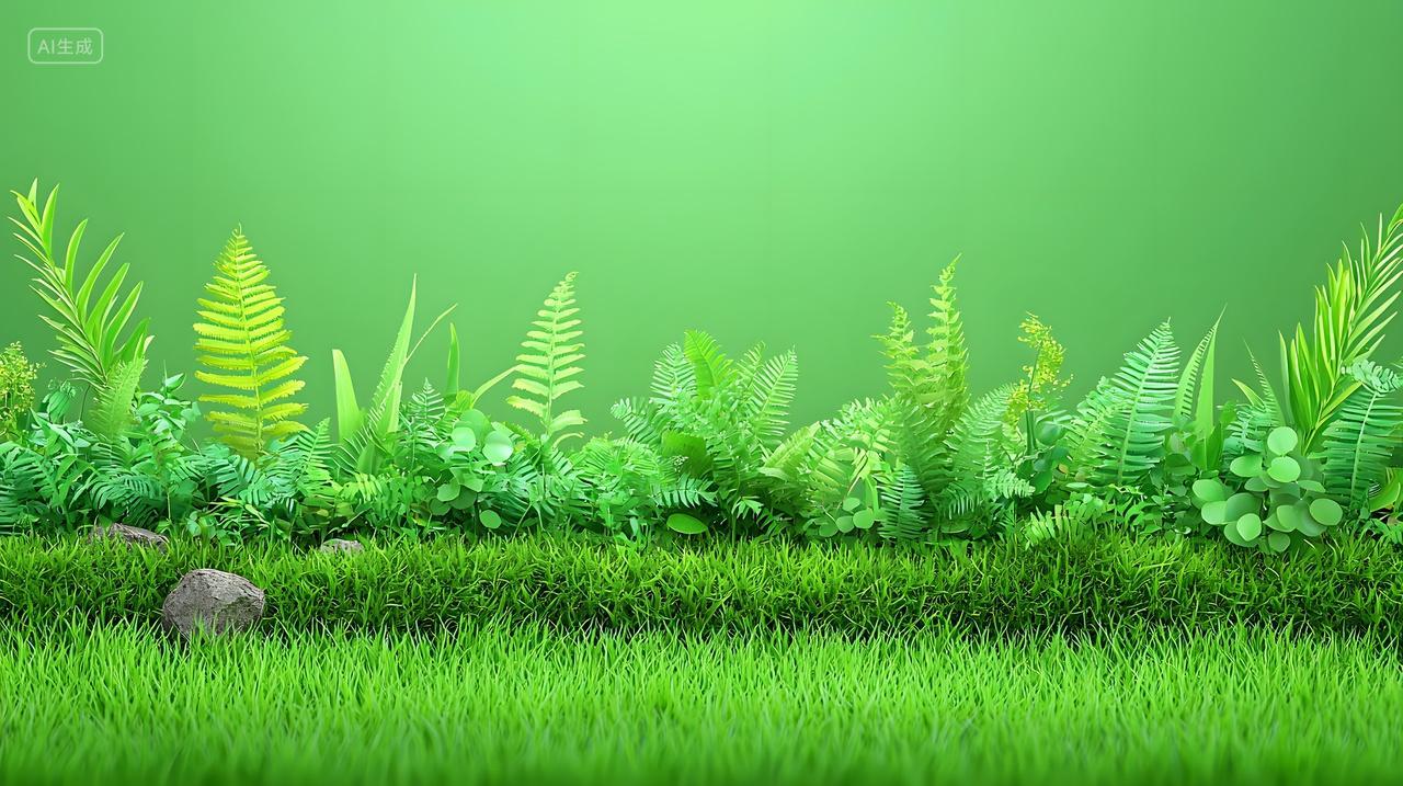 生机勃勃自然景观郁郁葱葱绿草和蕨类植物