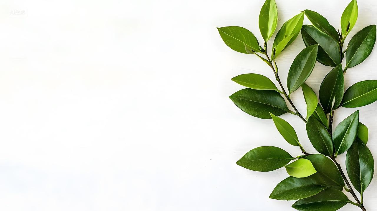 浅色背景上郁郁葱葱绿叶