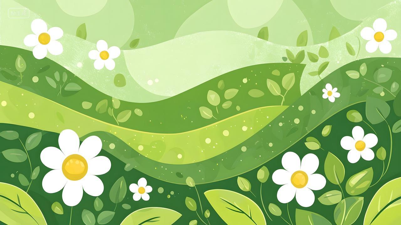 充满活力绿色花卉景观插画