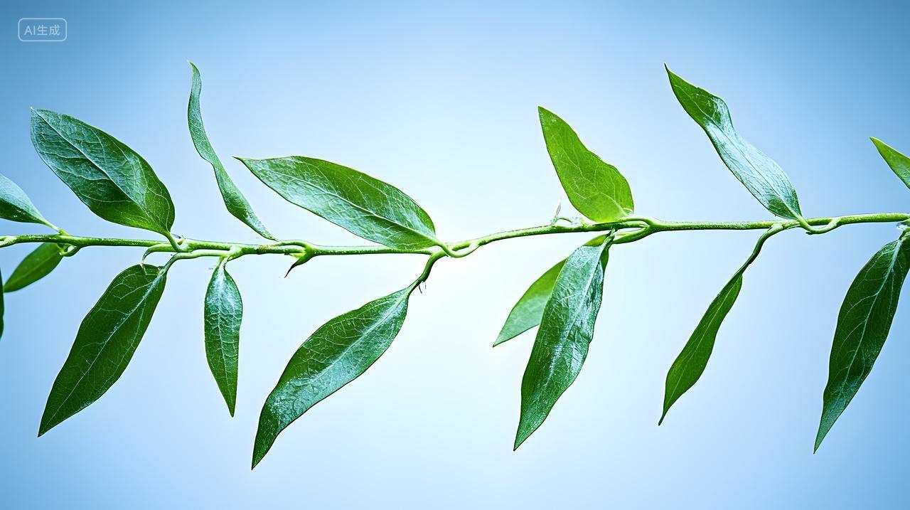 娇嫩藤蔓上生机勃勃绿叶