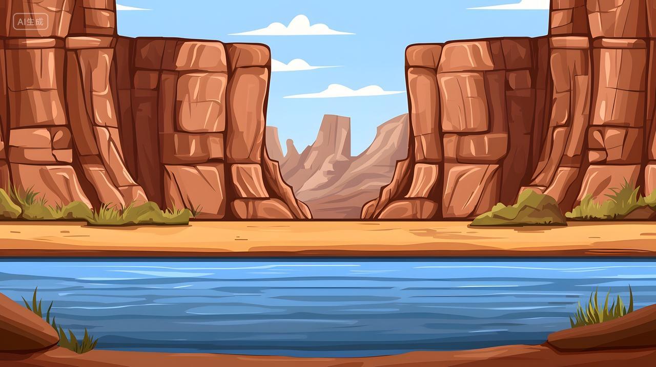 充满活力沙漠峡谷景观和宁静河流