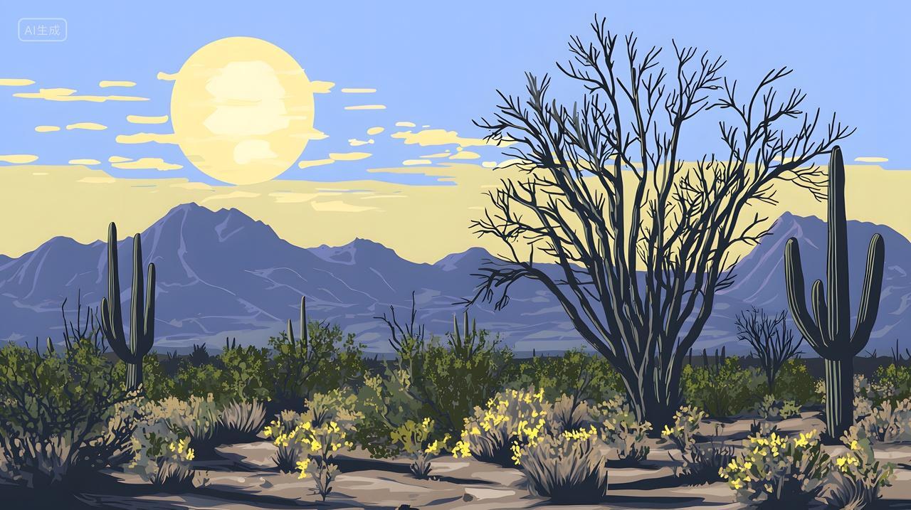 夕阳仙人掌沙漠景观