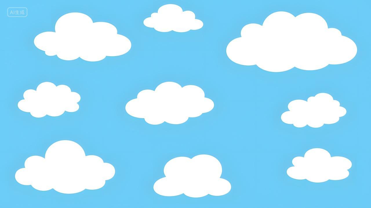 明亮蓝色背景上蓬松白云