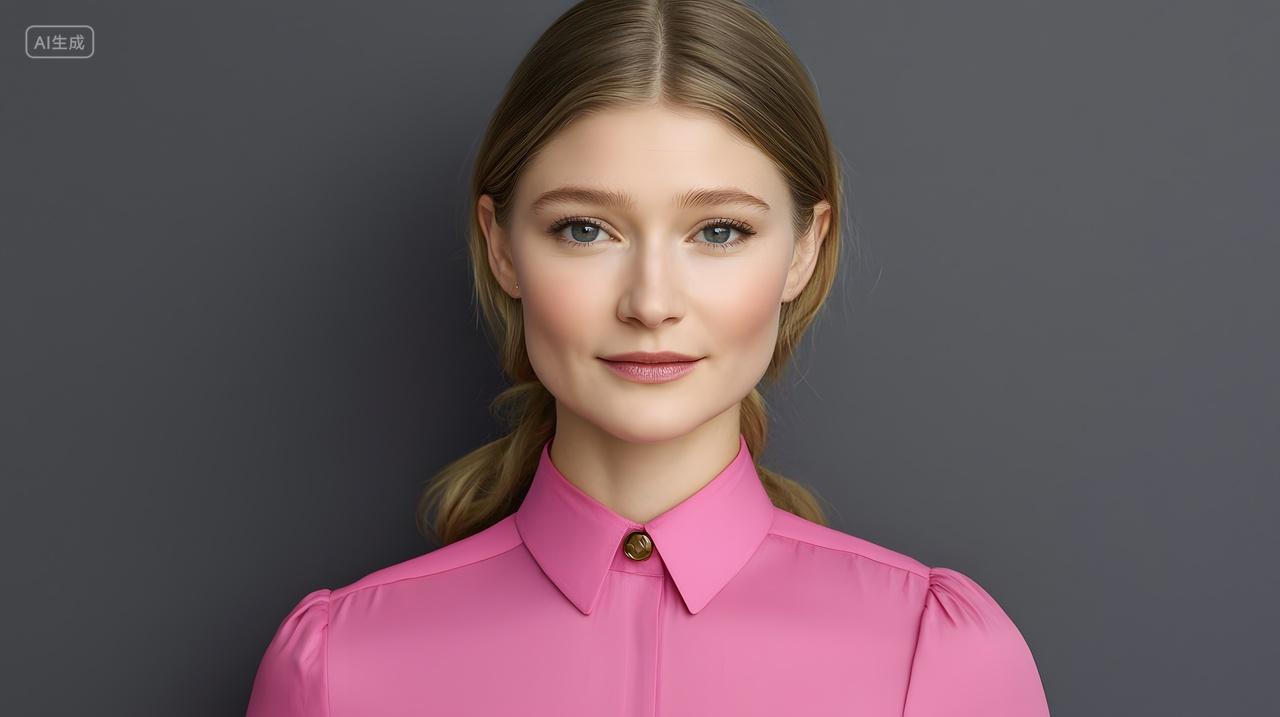 身穿粉色衬衫年轻女子肖像