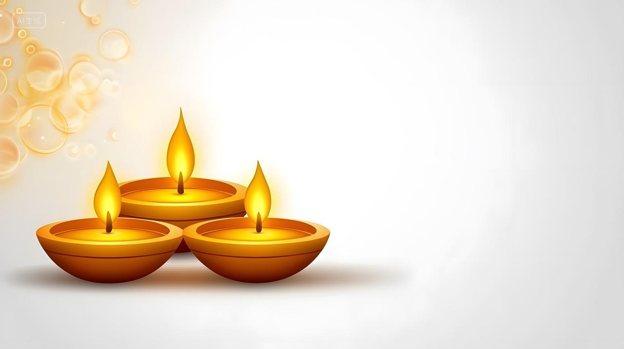 柔和背景上三盏点亮油灯