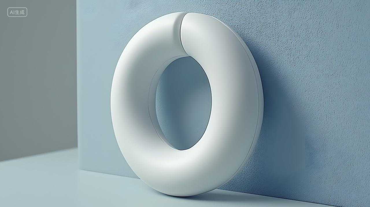 蓝色背景上简约白色雕塑