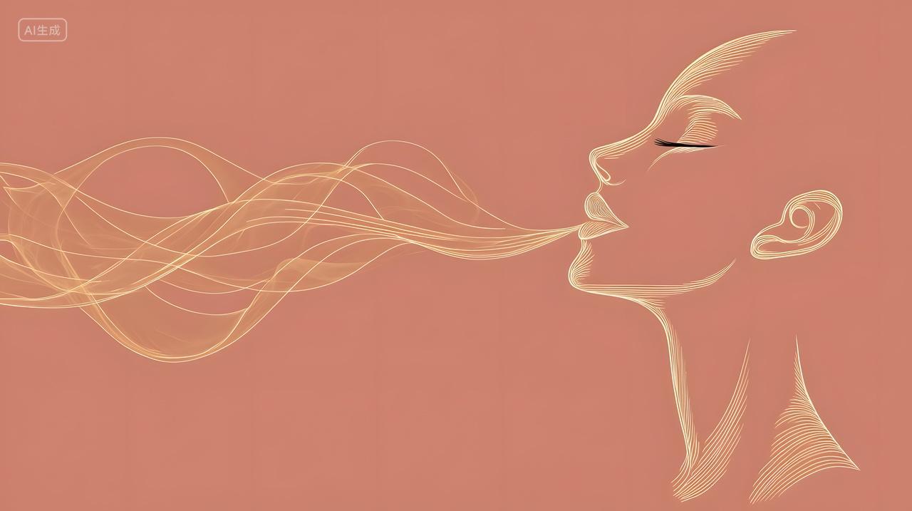 风格化女人以平静表情呼吸