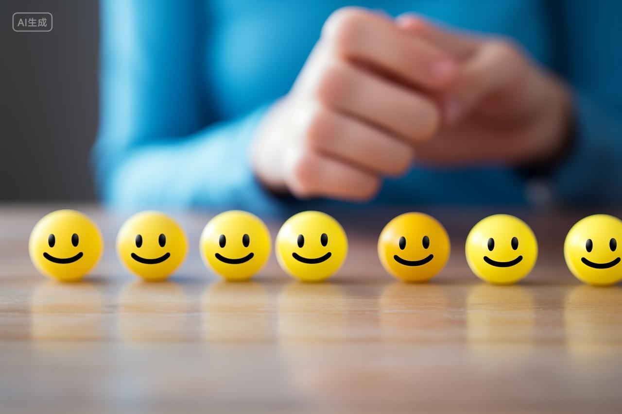 桌子上的微笑小球表情包