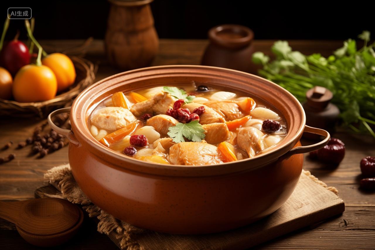 砂锅里面的香菇鸡肉美食