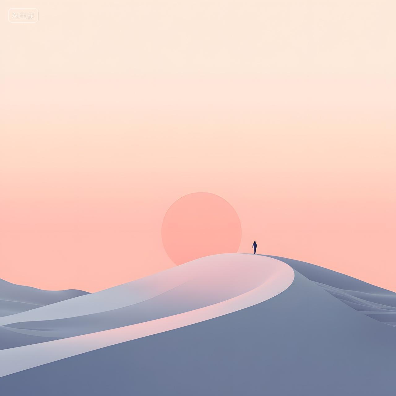 日落时分宁静沙漠景观中孤独身影