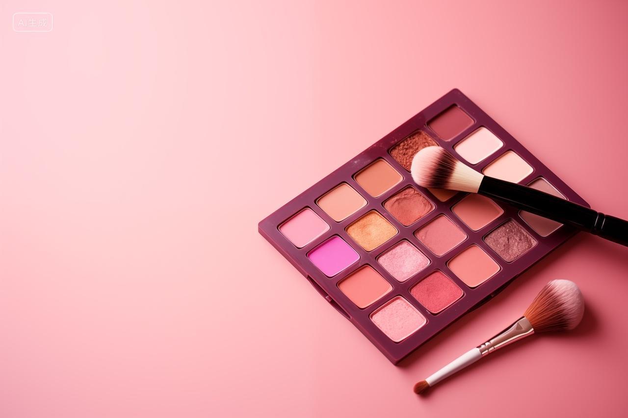 粉色系眼影盘与化妆刷医疗美容