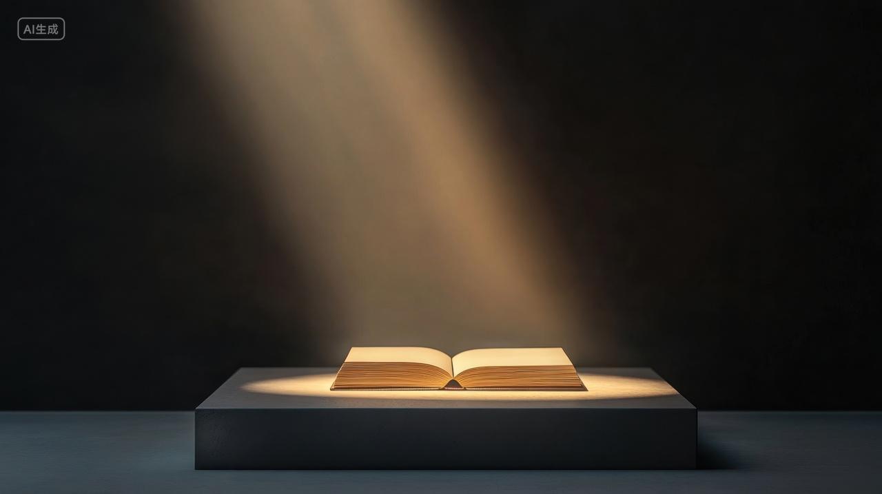 简约室内平台上展开的书本与光线