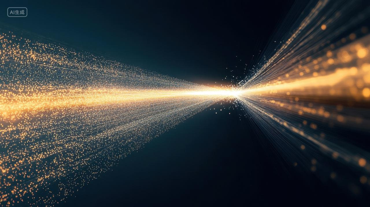 金色粒子光束汇聚在一点