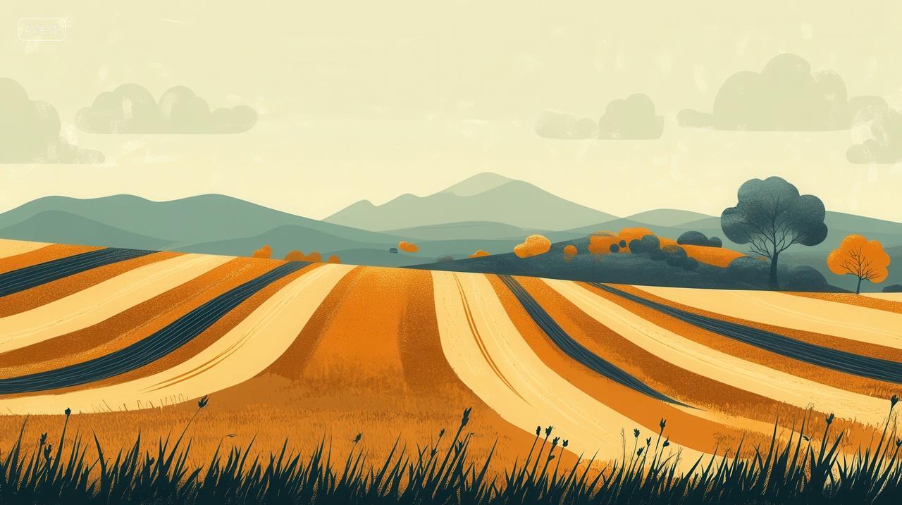 秋天的田野风光插画