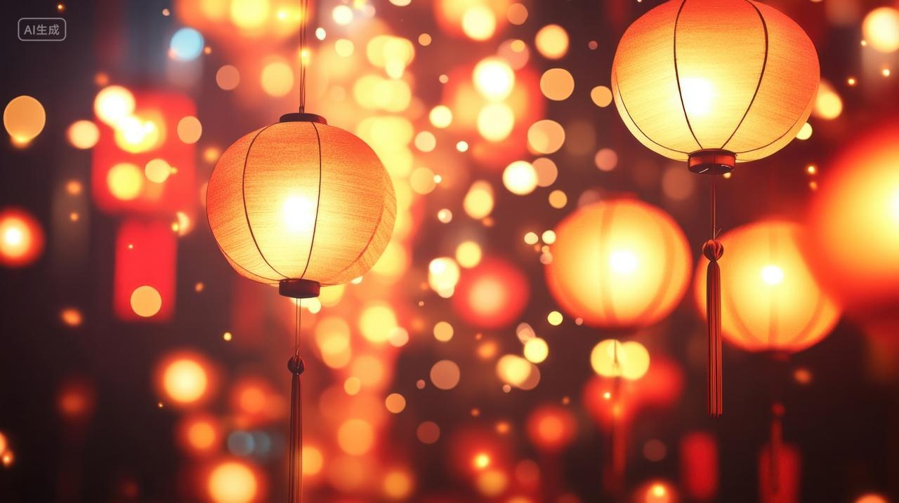 喜庆元宵背景红灯笼映照的温暖夜色