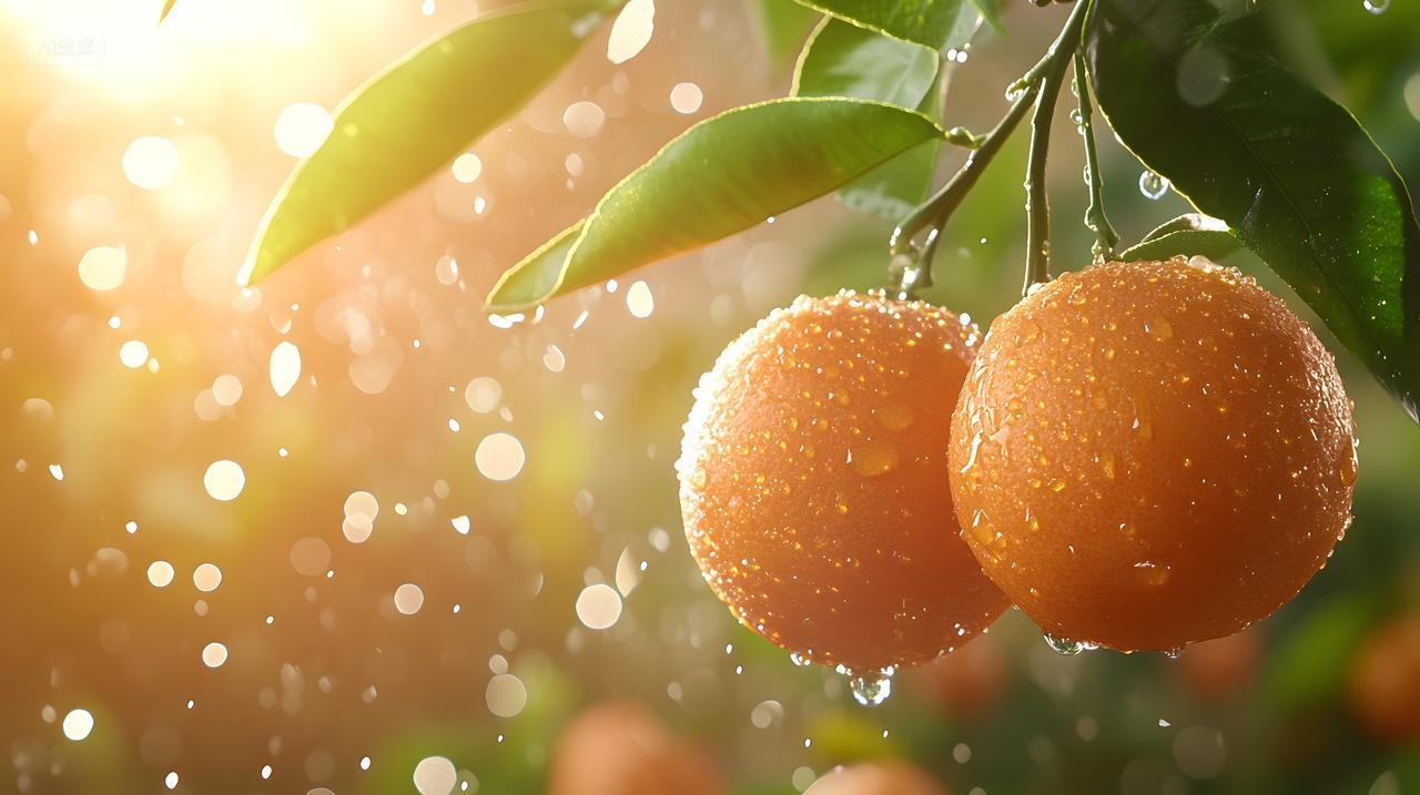 树上橙子健康水果阳光自然清新背景