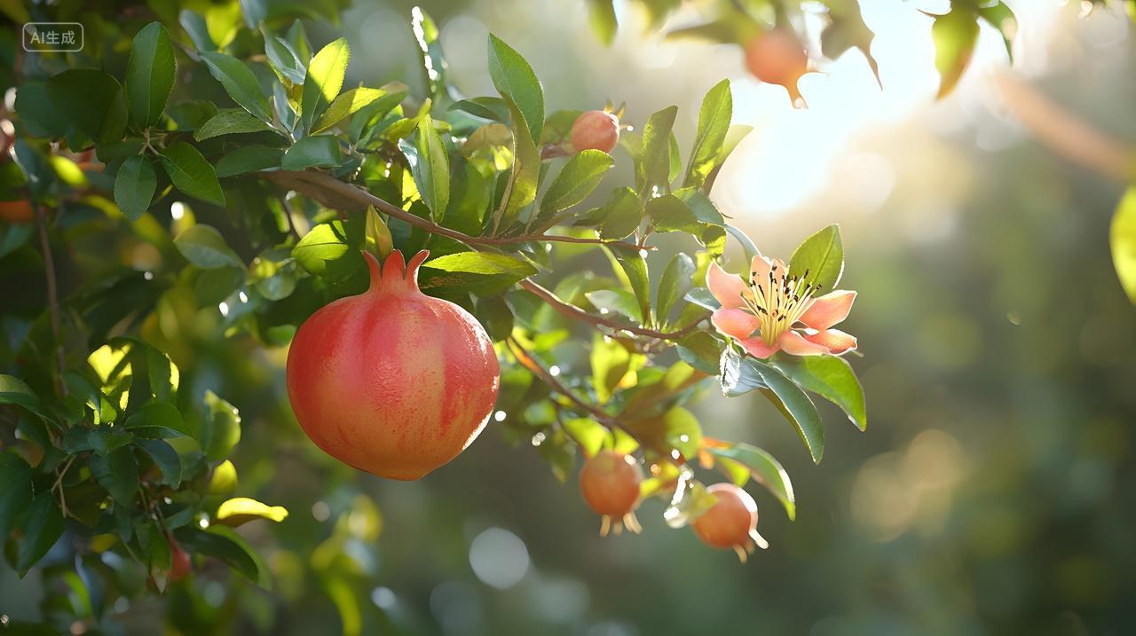 树上石榴健康水果阳光自然清新背景