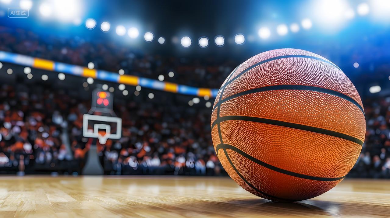 硬木球场上篮球特写镜头